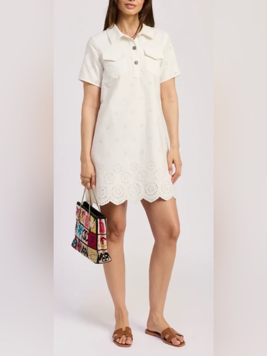 En Saison Dresses & Skirts - En Saison ~ Designer White Eyelet Polo Denim Button Down Mini Dress - S